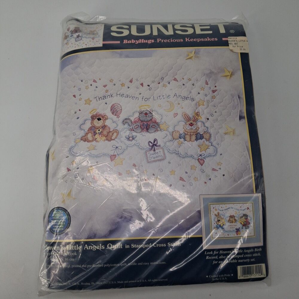 Sunset Heaven's Little Angels Baby Quilt Stamped Cross Stitch Kit #13114